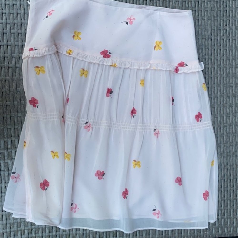 LOFT Women's Pastel Pink Floral Ruffle Mini Skirt Size 10